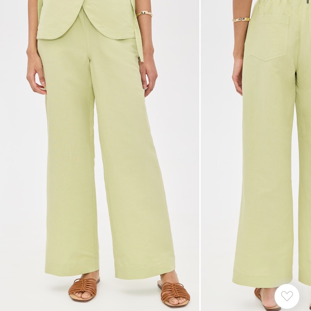 Women's Light Green Linen Wide-Leg Pants